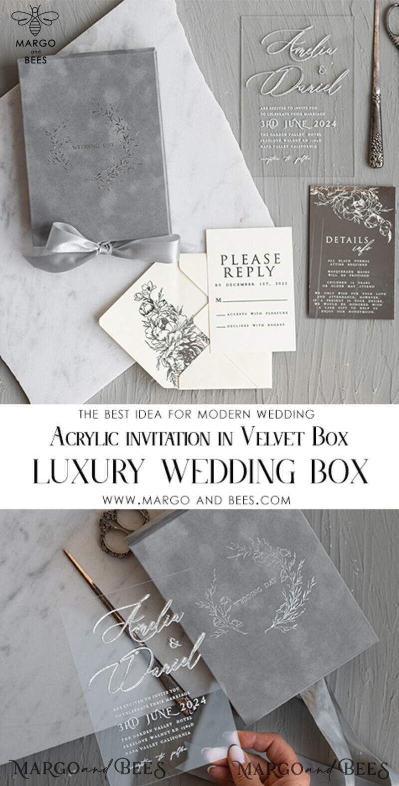 Elegant Silver Foil Wedding Invitation Box: The Epitome of Luxury and Romance-3