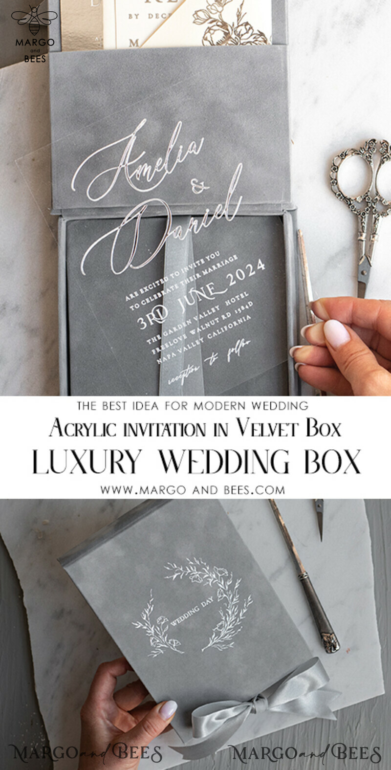 Elegant Silver Foil Wedding Invitation Box: The Epitome of Luxury and Romance-7