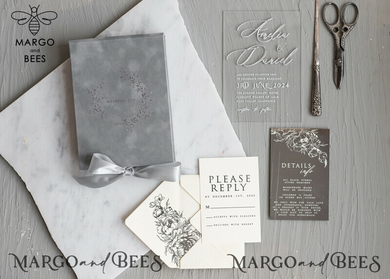 Elegant Silver Foil Wedding Invitation Box: The Epitome of Luxury and Romance-1