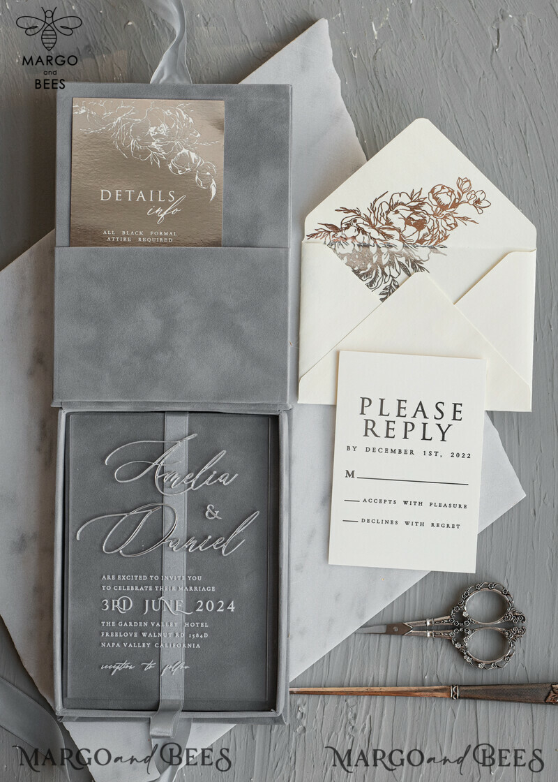 Elegant Silver Foil Wedding Invitation Box: The Epitome of Luxury and Romance-5