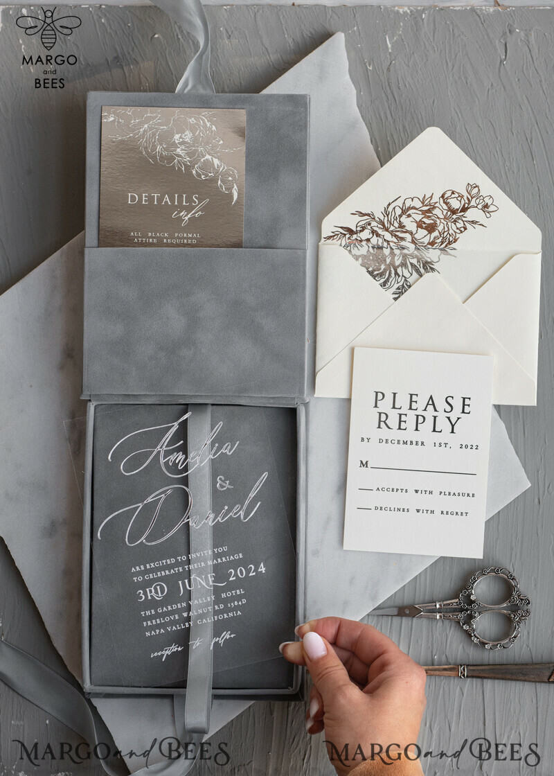 Elegant Silver Foil Wedding Invitation Box: The Epitome of Luxury and Romance-0