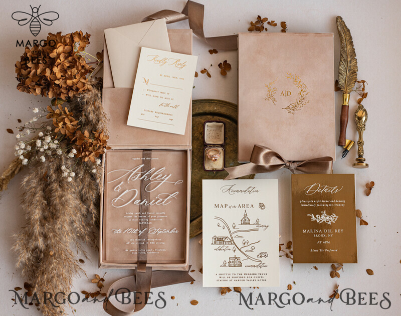 Exquisite Luxury Gold Foil Wedding Invitations: A Velvet Box Revelation-1