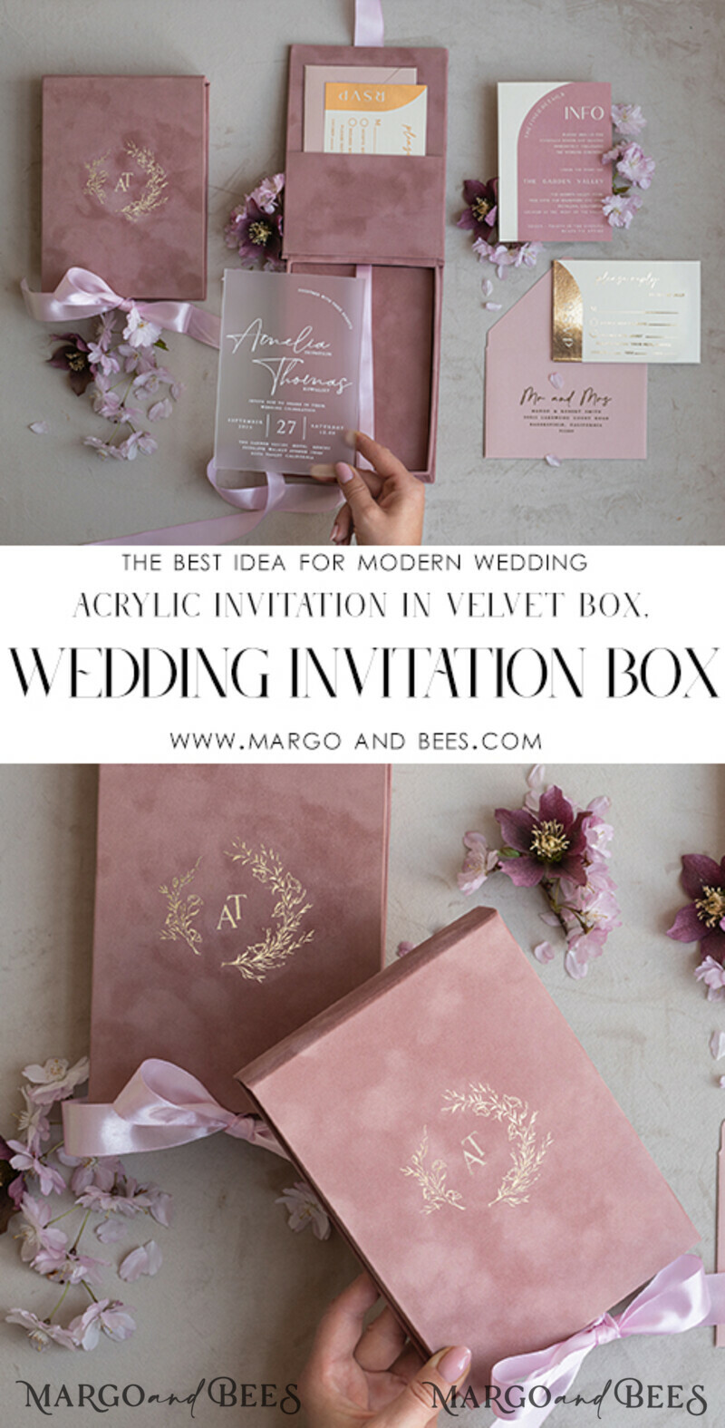 Acrylic Wedding Invitations in velvet box, Frozen Plexi Glamour Wedding Invitation Suite Luxury Box-3