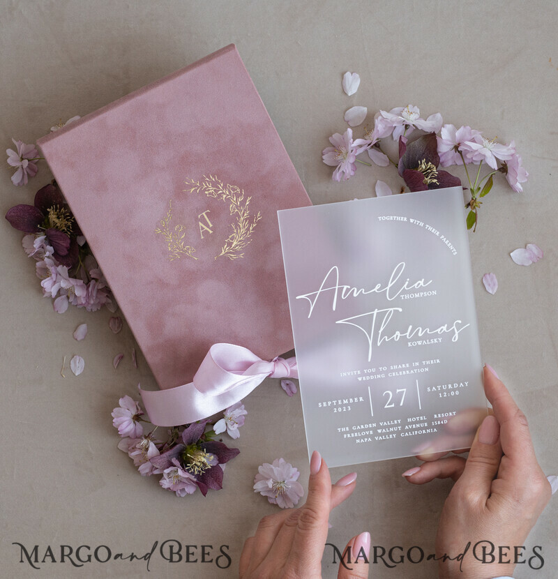 Acrylic Wedding Invitations in velvet box, Frozen Plexi Glamour Wedding Invitation Suite Luxury Box-1