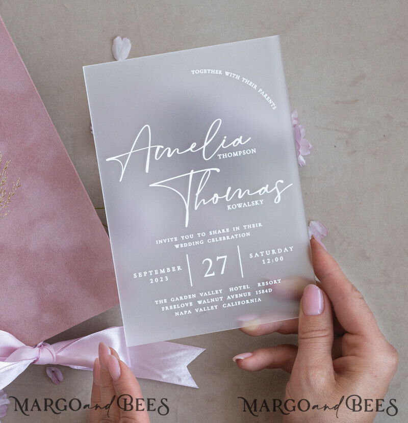 Acrylic Wedding Invitations in velvet box, Frozen Plexi Glamour Wedding Invitation Suite Luxury Box-16