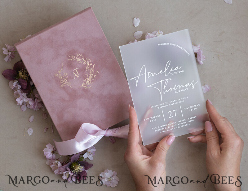 Acrylic Wedding Invitations in velvet box, Frozen Plexi Glamour Wedding Invitation Suite Luxury Box-2