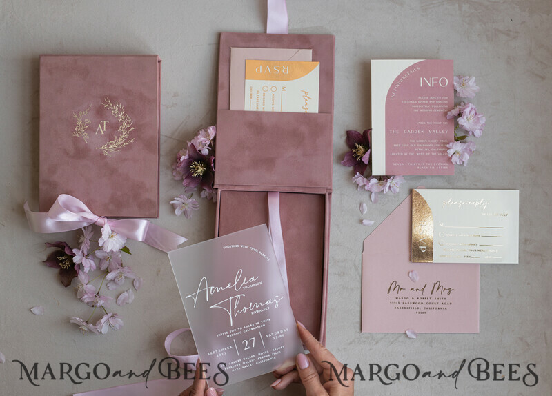 Acrylic Wedding Invitations in velvet box, Frozen Plexi Glamour Wedding Invitation Suite Luxury Box-0
