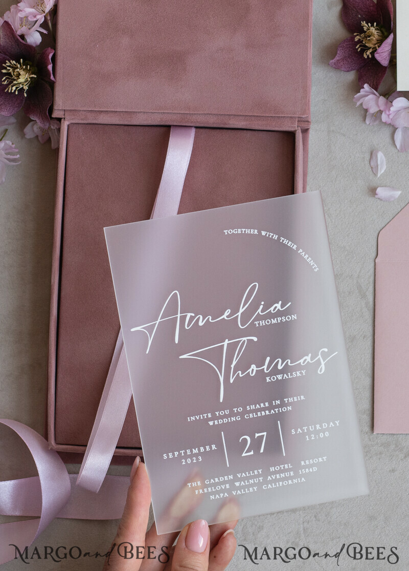 Acrylic Wedding Invitations in velvet box, Frozen Plexi Glamour Wedding Invitation Suite Luxury Box-9