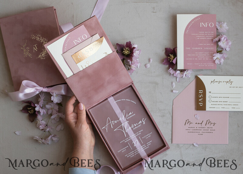 Acrylic Wedding Invitations in velvet box, Frozen Plexi Glamour Wedding Invitation Suite Luxury Box-13