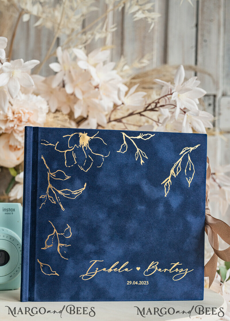 Navy blue Instax velvet Wedding GuestBook and plexi sign set, Dark Blue Large Instant Wedding Guest Book-4