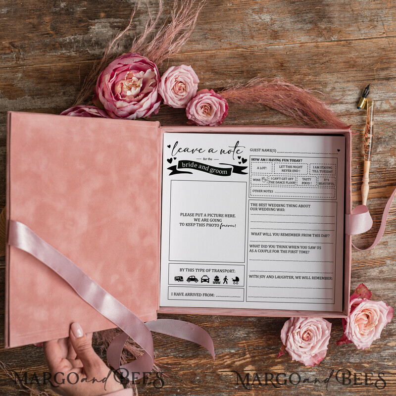 Alternative Guestbook Wedding Mad Lib Sheets in Velvet Box Marriage advice mad lib Box Instax Leave a Note to Bride & Groom Personalised Box-3