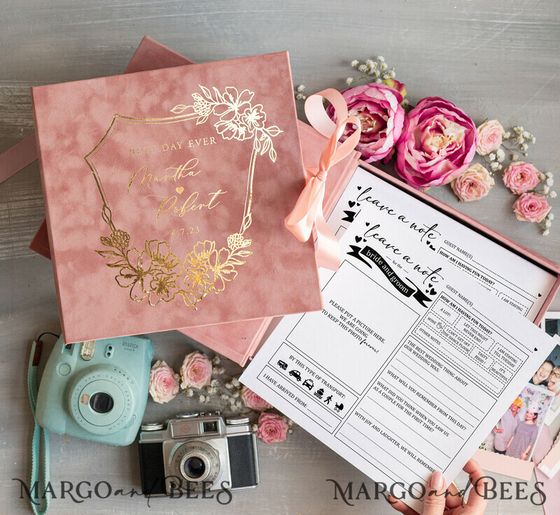 Alternative Guestbook Wedding Mad Lib Sheets in Velvet Box Marriage advice mad lib Box Instax Leave a Note to Bride & Groom Personalised Box-0