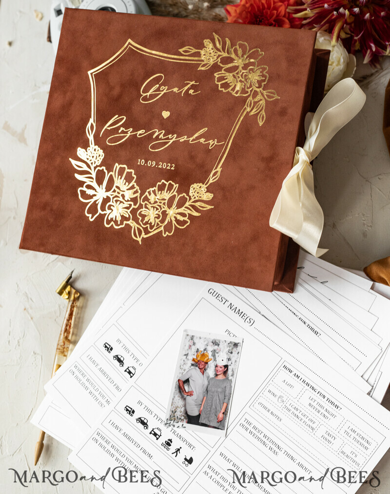 Gold terracotta Alternative Guestbook Wedding Mad Lib Sheets in Velvet Box-0