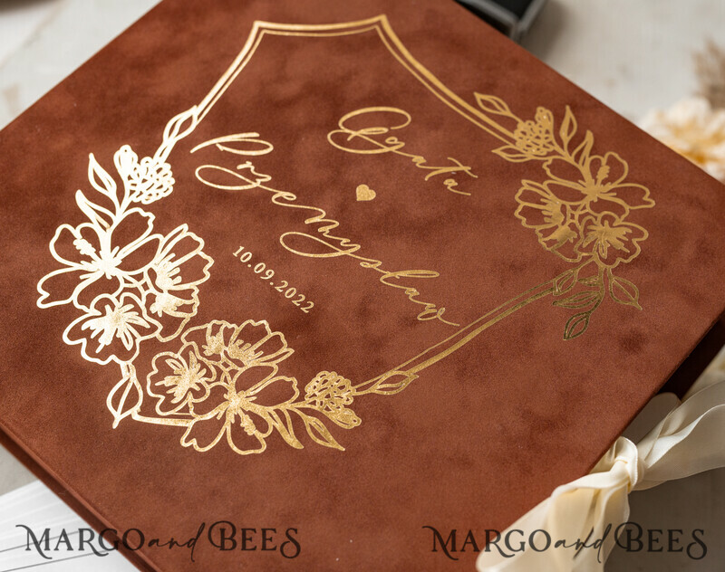 Gold terracotta Alternative Guestbook Wedding Mad Lib Sheets in Velvet Box-1