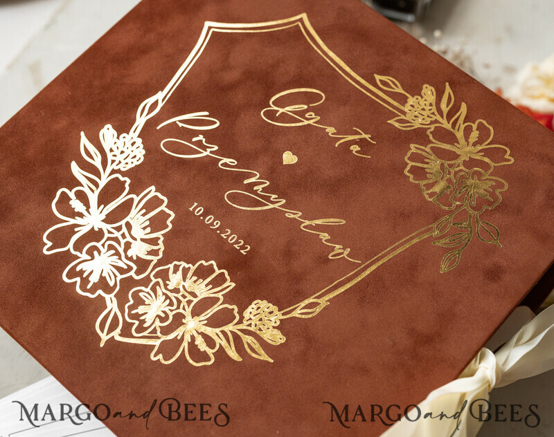 Gold terracotta Alternative Guestbook Wedding Mad Lib Sheets in Velvet Box-9