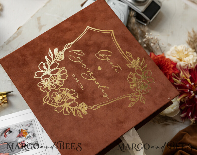 Gold terracotta Alternative Guestbook Wedding Mad Lib Sheets in Velvet Box-7