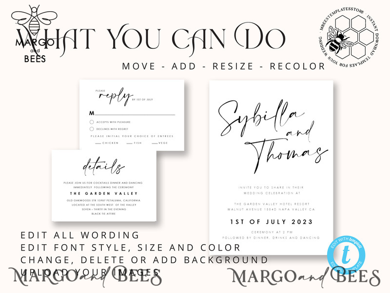 Modern wedding invitation template, Instant download Boho Wedding Invites, Simple Wedding Invitation Printable Template Rustic Invitations-6