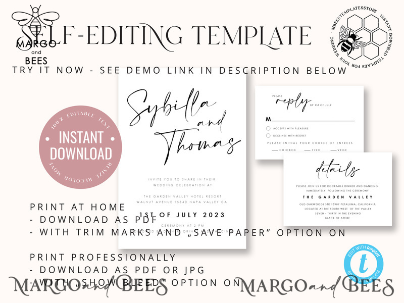 Modern wedding invitation template, Instant download Boho Wedding Invites, Simple Wedding Invitation Printable Template Rustic Invitations-5