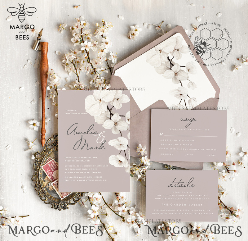 Elegant wedding invitation template, Instant download Invite, Printable Invites For Home Printing, violet boho wedding invitations-2