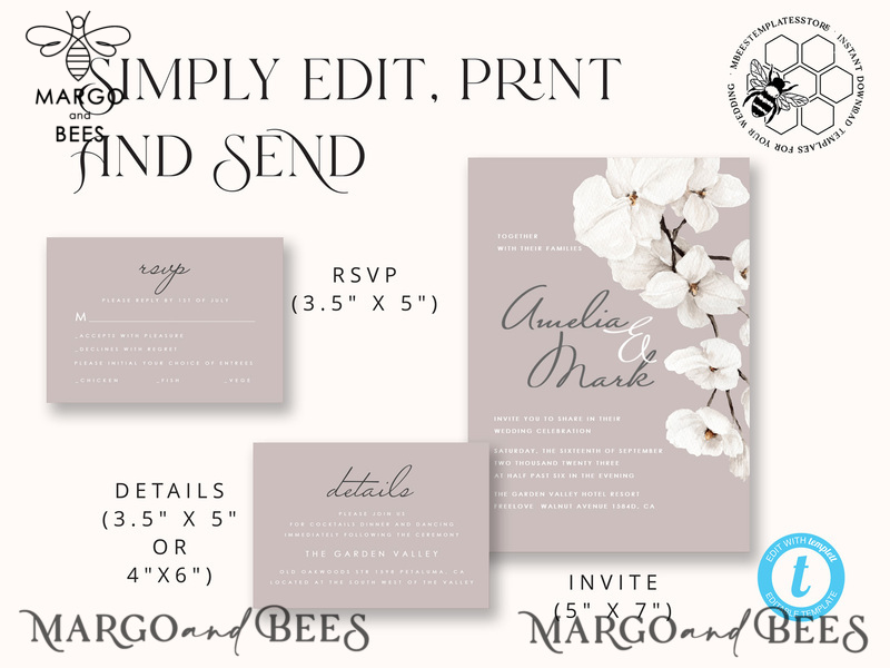 Elegant wedding invitation template, Instant download Invite, Printable Invites For Home Printing, violet boho wedding invitations-5