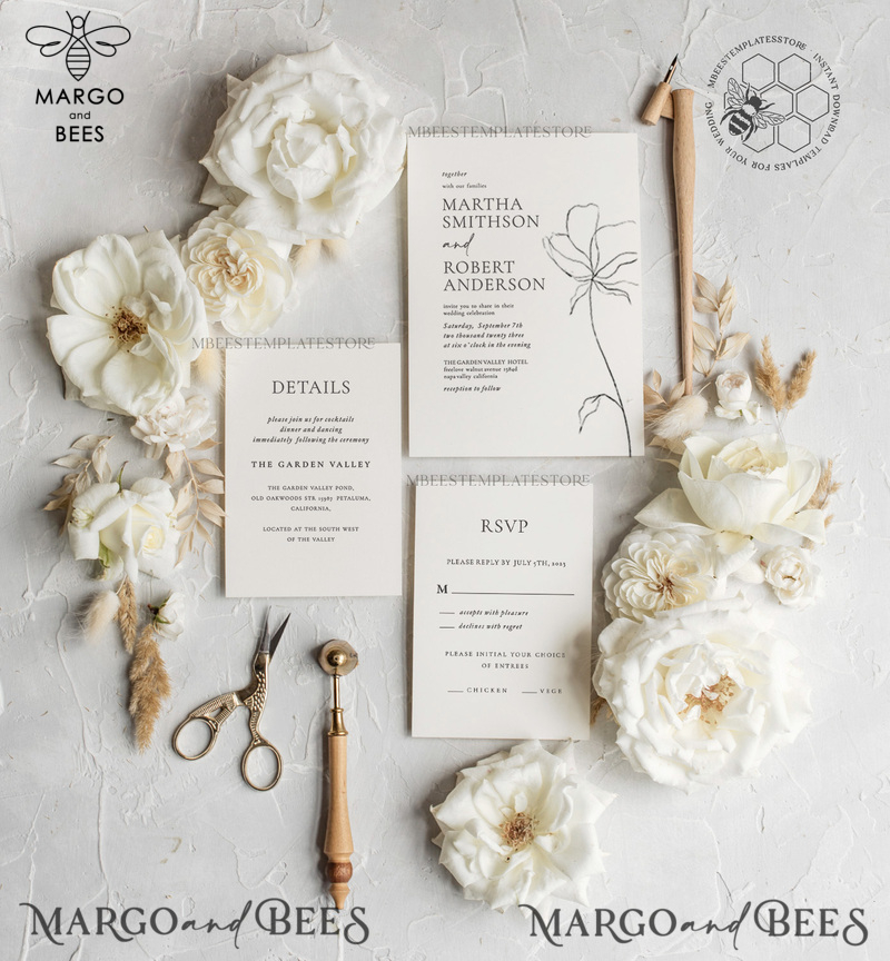 Fine art wedding invitation template, Instant download Boho Wedding Invites, Simple Wedding Invitation Printable Template, Elegant Invites-2