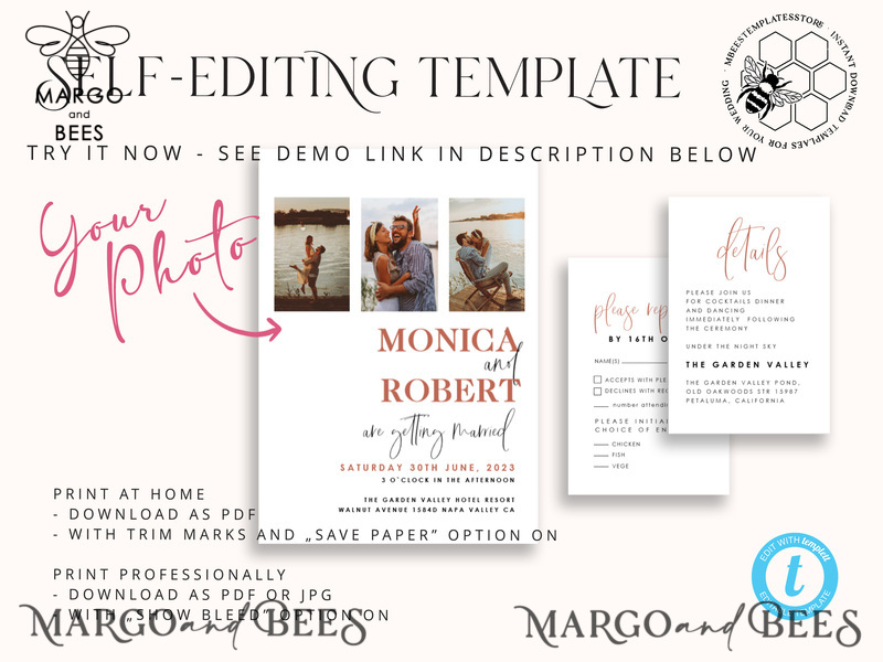 Elegant Blush wedding Invitation Suite with Photo Template Instant Download Printable Invites Home Printing Pink Modern Wedding Cards Set-3