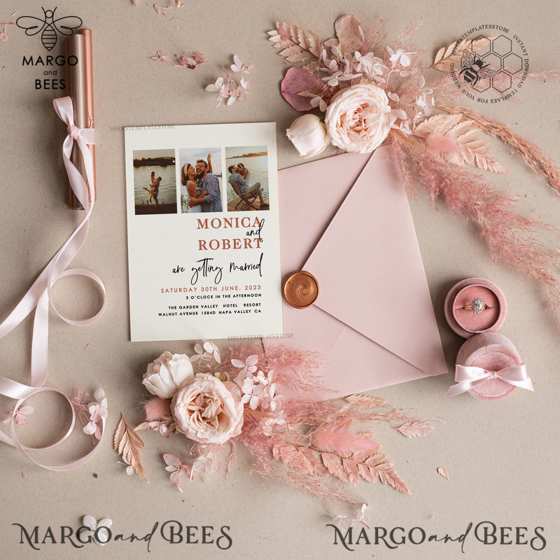 Elegant Blush wedding Invitation Suite with Photo Template Instant Download Printable Invites Home Printing Pink Modern Wedding Cards Set-1