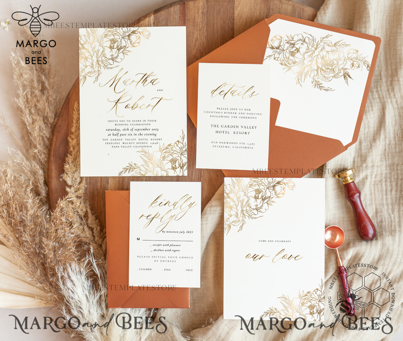 Fine art gold  wedding invitation template, Instant download Boho Wedding Invites,  Invitation Printable Template Elegant Invites-1