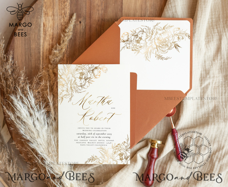 Fine art gold  wedding invitation template, Instant download Boho Wedding Invites,  Invitation Printable Template Elegant Invites-2