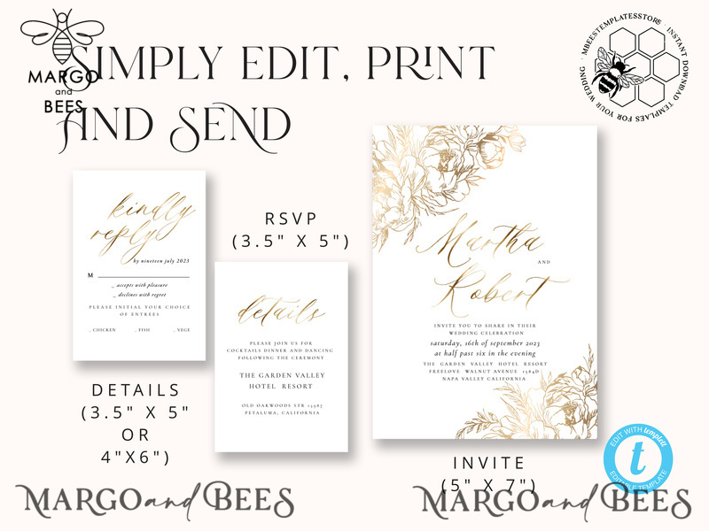 Fine art gold  wedding invitation template, Instant download Boho Wedding Invites,  Invitation Printable Template Elegant Invites-5