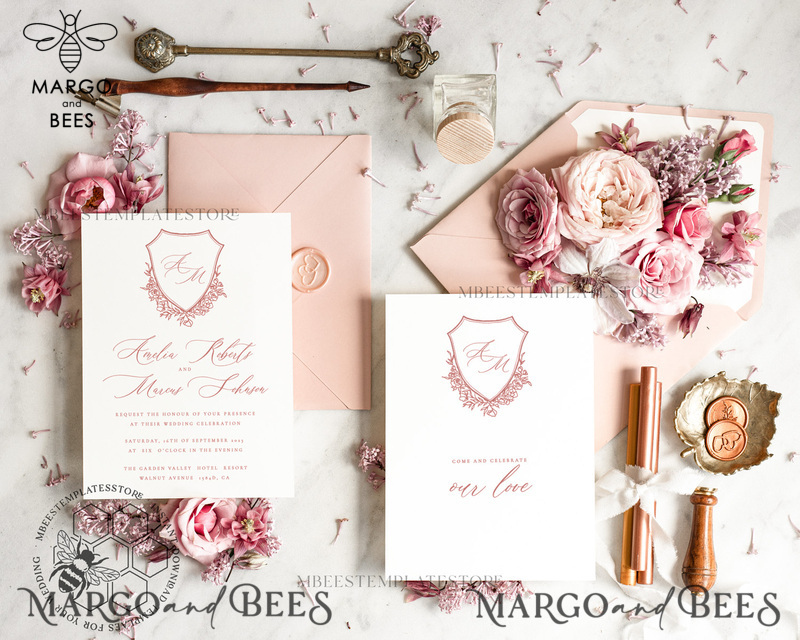 Rustic wedding Invitations Set Template, Instant Download Printable Invites Home Printing,Simple Elegant Wedding Invitation Card Set WRoses8-2