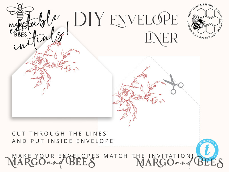 Maroon Fall wedding invitation template, Instant download Boho Wedding Invites Autumn Burgundy Invitation Printable Template Simple Fine Art-8