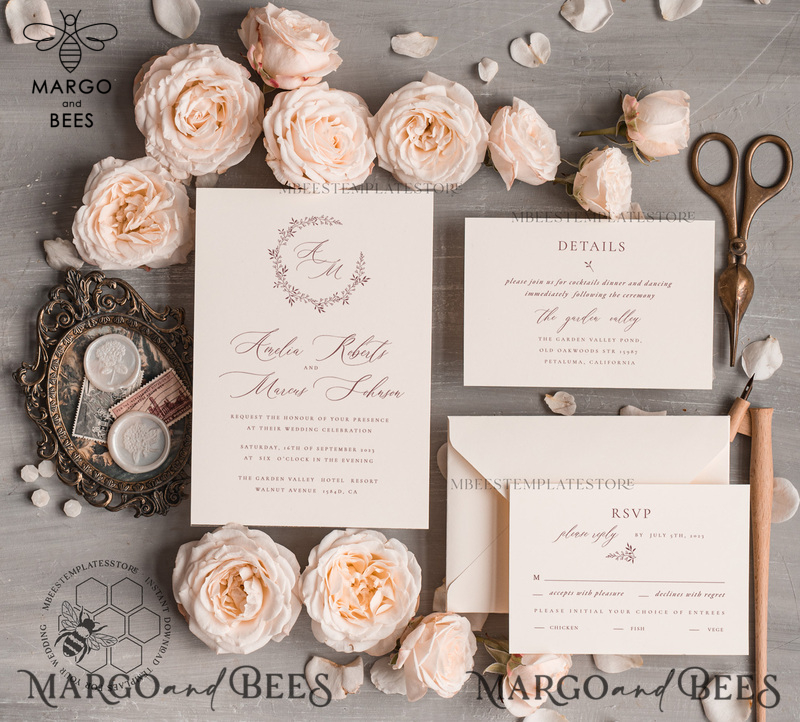Elegant wedding Invitation Template, Simple Instant Download Printable Invites Home Printing, Boho Modern Wedding Invitation Card Set-0