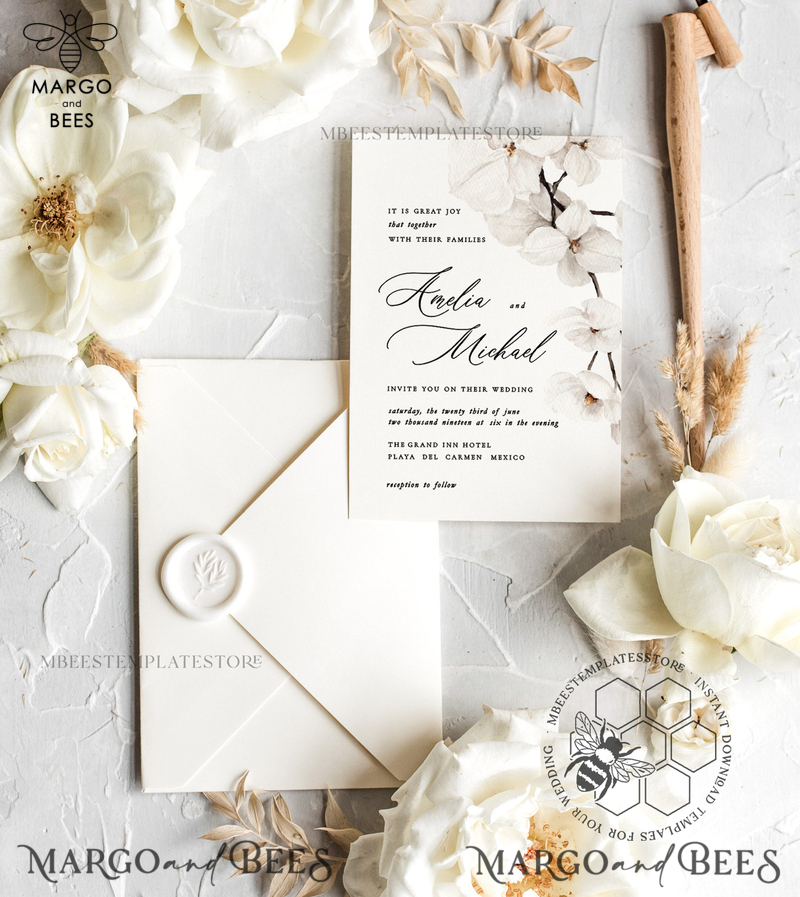 Simple wedding invitation template, Instant download Boho Wedding Invites, Elegant Wedding Invitation Printable Template, Modern Invites-1