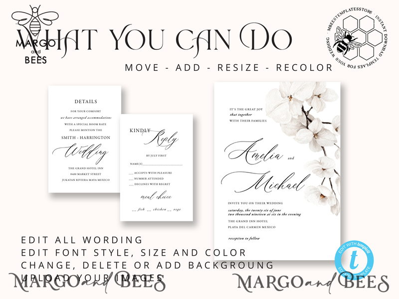 Simple wedding invitation template, Instant download Boho Wedding Invites, Elegant Wedding Invitation Printable Template, Modern Invites-8