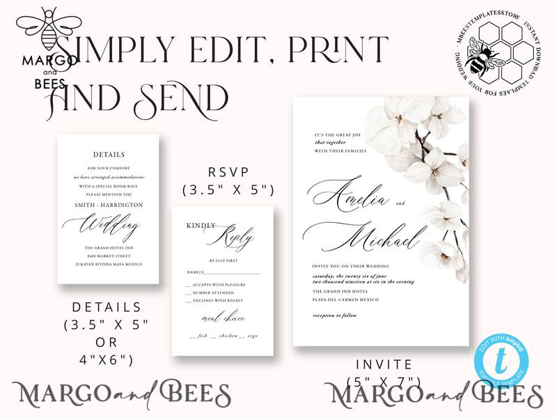 Simple wedding invitation template, Instant download Boho Wedding Invites, Elegant Wedding Invitation Printable Template, Modern Invites-9
