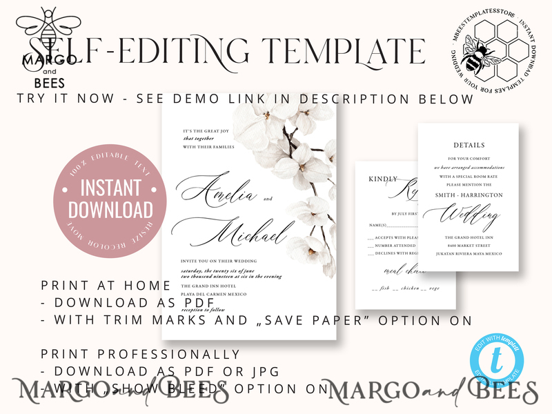 Simple wedding invitation template, Instant download Boho Wedding Invites, Elegant Wedding Invitation Printable Template, Modern Invites-10