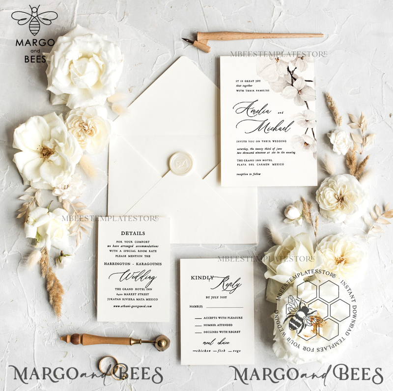 Simple wedding invitation template, Instant download Boho Wedding Invites, Elegant Wedding Invitation Printable Template, Modern Invites-0