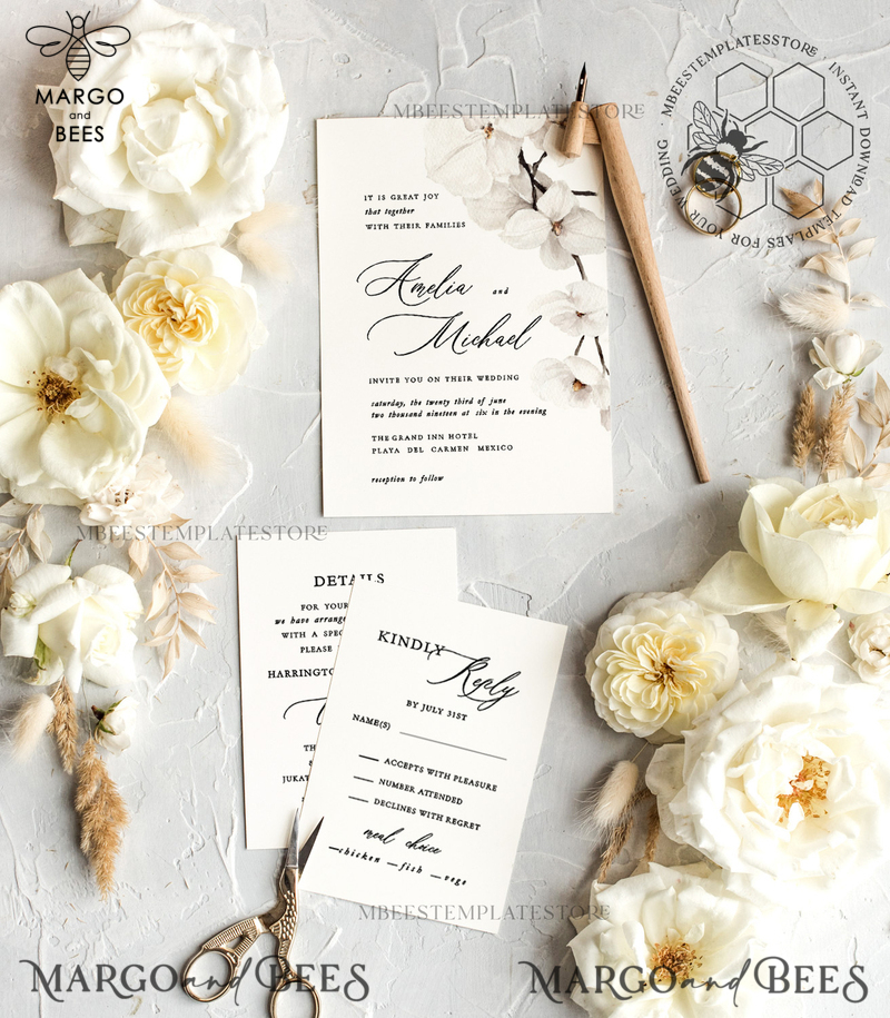 Simple wedding invitation template, Instant download Boho Wedding Invites, Elegant Wedding Invitation Printable Template, Modern Invites-5