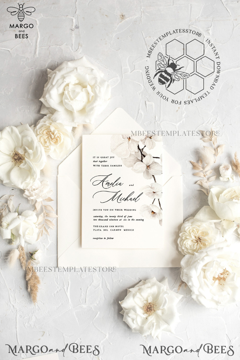 Simple wedding invitation template, Instant download Boho Wedding Invites, Elegant Wedding Invitation Printable Template, Modern Invites-2