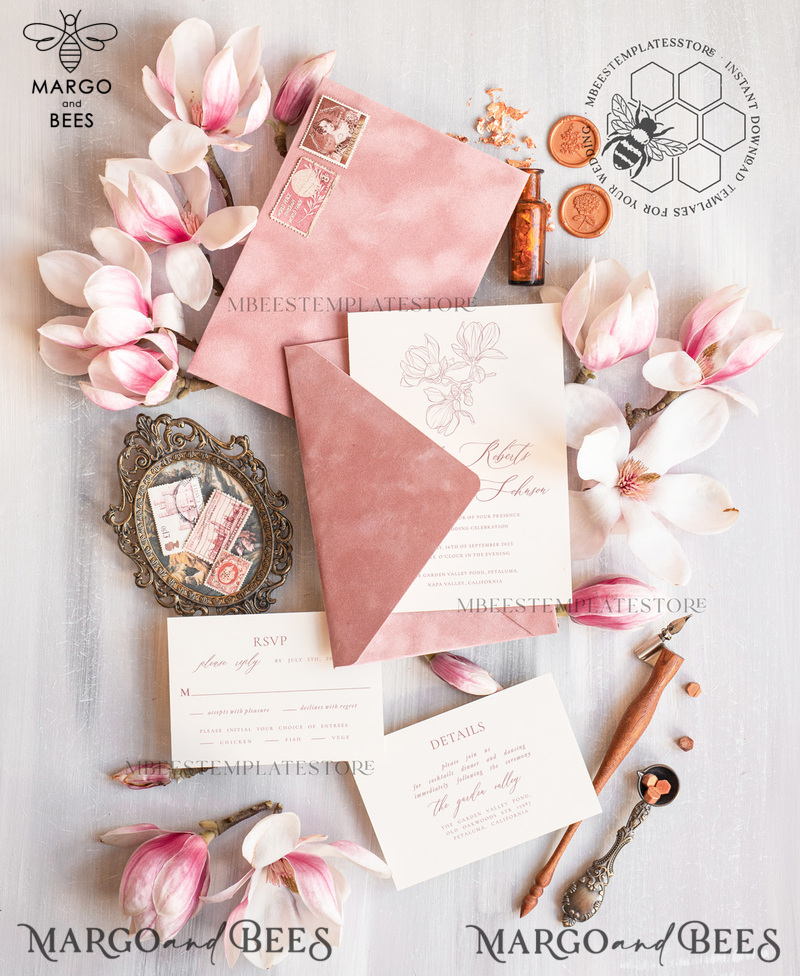 Elegant Spring Blush wedding Invitation Suite with Photo Template Instant Download Printable Invites Home Printing Pink Modern Wedding Cards Set-0