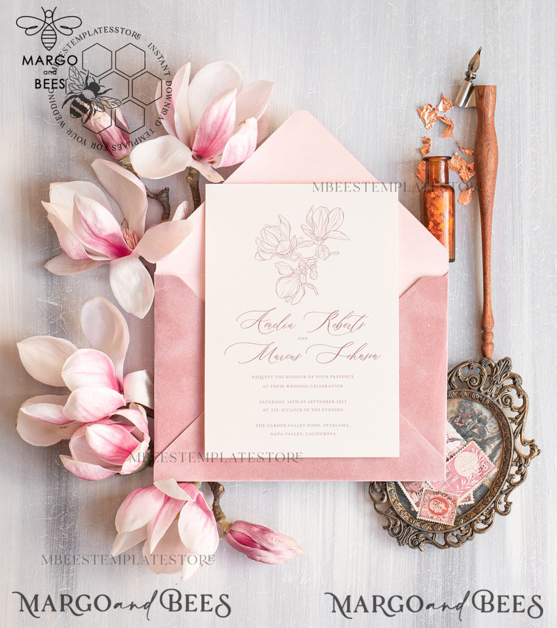 Elegant Spring Blush wedding Invitation Suite with Photo Template Instant Download Printable Invites Home Printing Pink Modern Wedding Cards Set-2