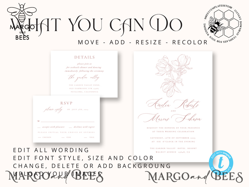 Elegant Spring Blush wedding Invitation Suite with Photo Template Instant Download Printable Invites Home Printing Pink Modern Wedding Cards Set-5