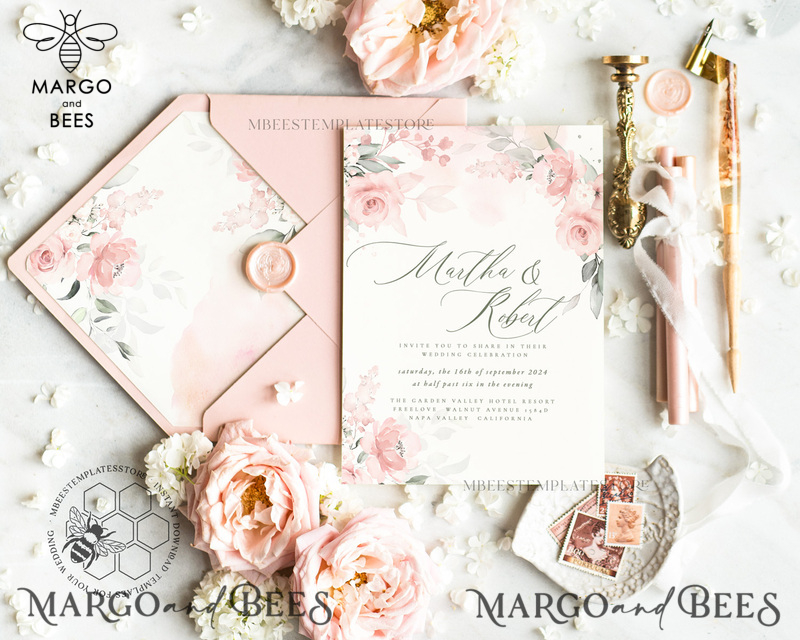 Elegant Rustic wedding Invitations Set Template, Instant Download Printable Invites Home Printing, Simple Boho Wedding Invitation Card Set-0