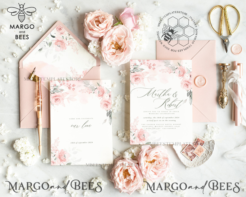Elegant Rustic wedding Invitations Set Template, Instant Download Printable Invites Home Printing, Simple Boho Wedding Invitation Card Set-3