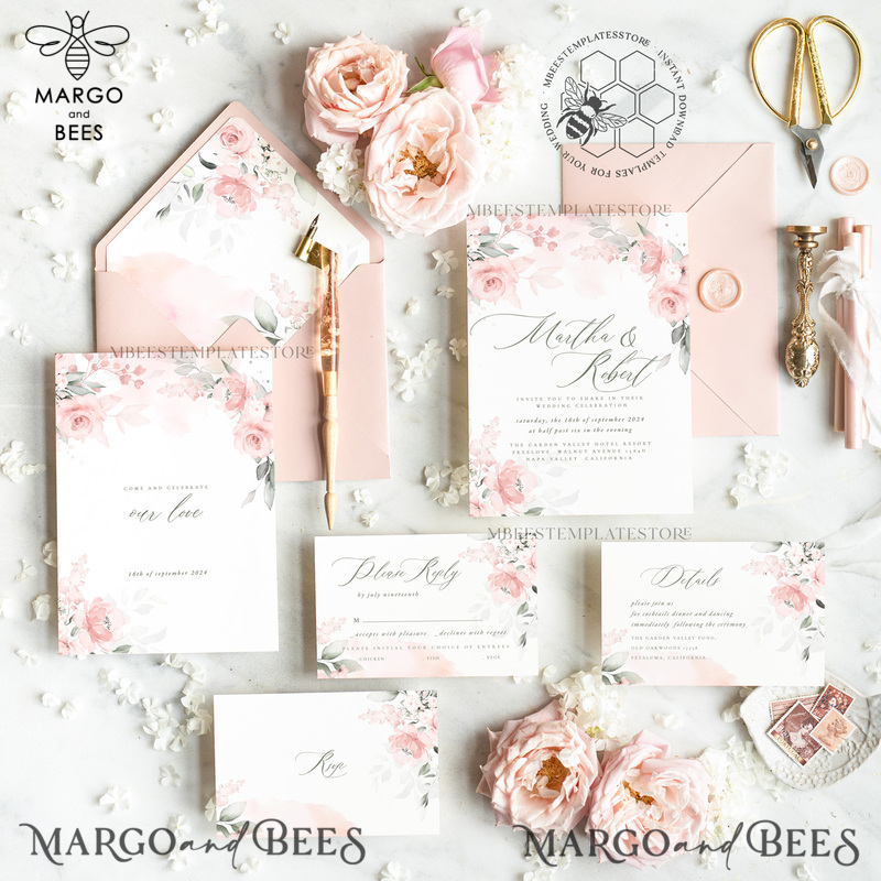Elegant Rustic wedding Invitations Set Template, Instant Download Printable Invites Home Printing, Simple Boho Wedding Invitation Card Set-2