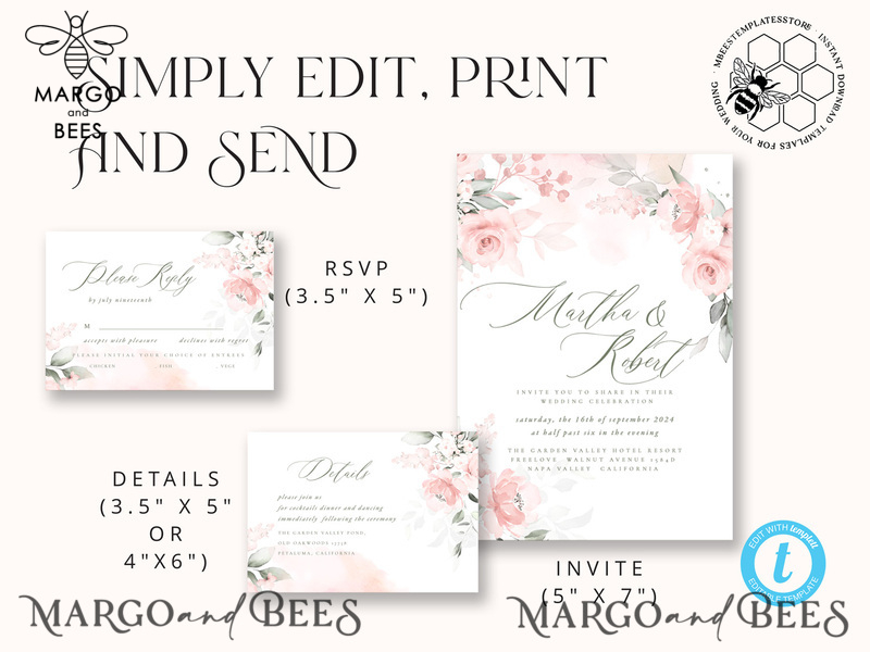 Elegant Rustic wedding Invitations Set Template, Instant Download Printable Invites Home Printing, Simple Boho Wedding Invitation Card Set-7