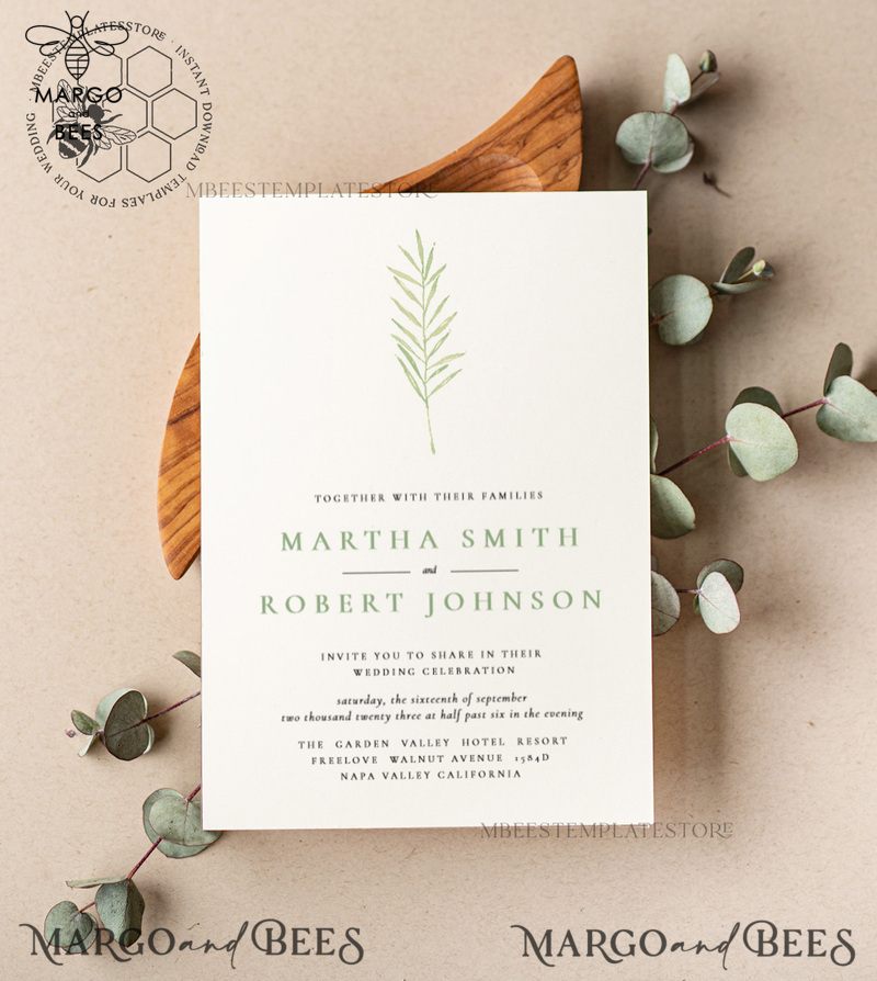 Sage Green wedding invitation template, Instant download Greenery Wedding Invites, Eucalyptus  Garden Wedding Invitation Printable-1