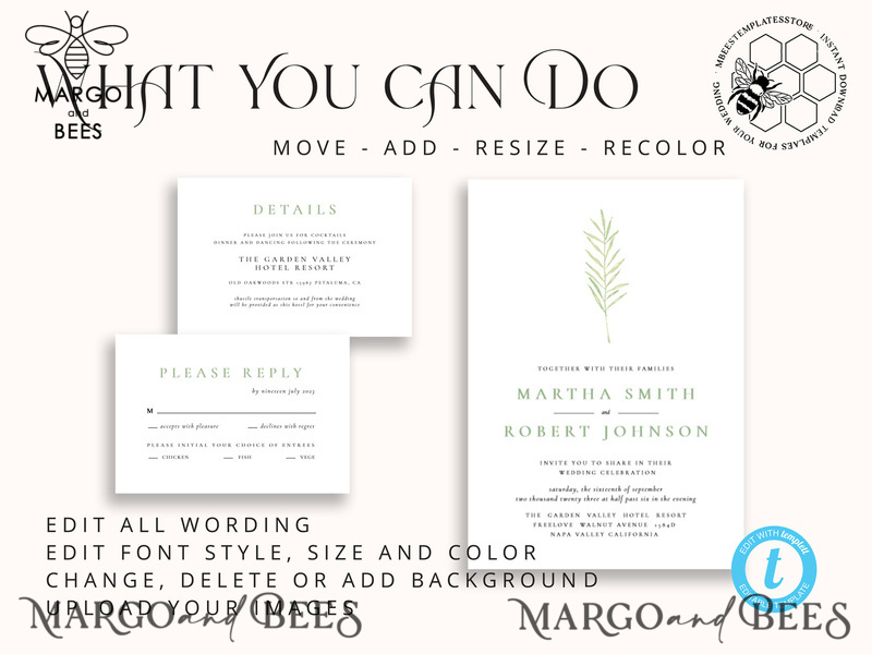 Sage Green wedding invitation template, Instant download Greenery Wedding Invites, Eucalyptus  Garden Wedding Invitation Printable-5
