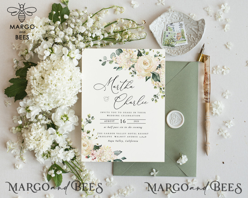 Floral wedding Invitations Set Template, Instant Download Printable Invites Home Printing, Simple Boho Wedding Invitation Card Set WRoses55-1